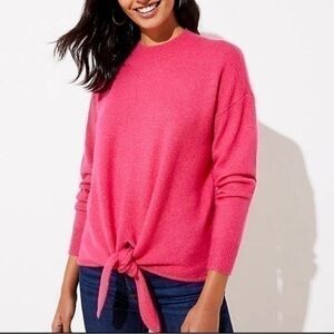 Loft Tie Front Wool Blend Soft/Stretch Sweater Women Size Medium Hot Pink